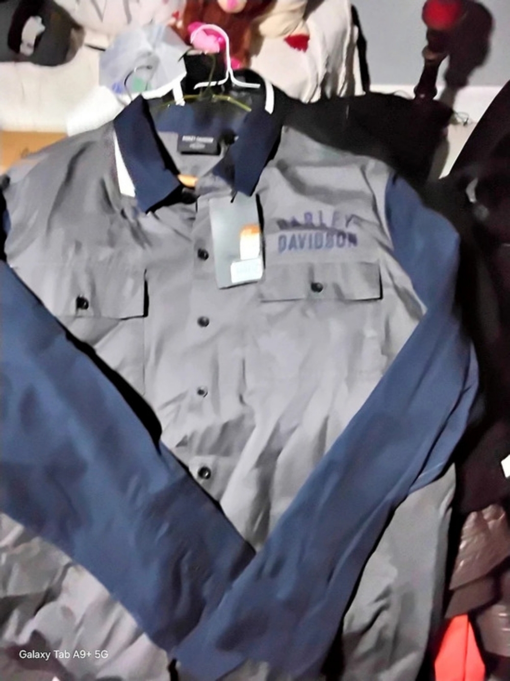 Harley-Davidson Racing Division Long Sleeve Button-Down Shirt Gray & Blue